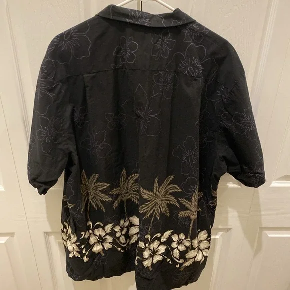 VTG‎ RJC Hawaiian Shirt 2XL Made in USA Black Purple Brown Palm Trees Floral - Picture 7 of 7